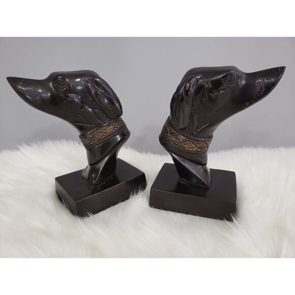 RARE Vintage Painted‎ Bronze Whippet Greyhound Bookends Egyptian Library Decor